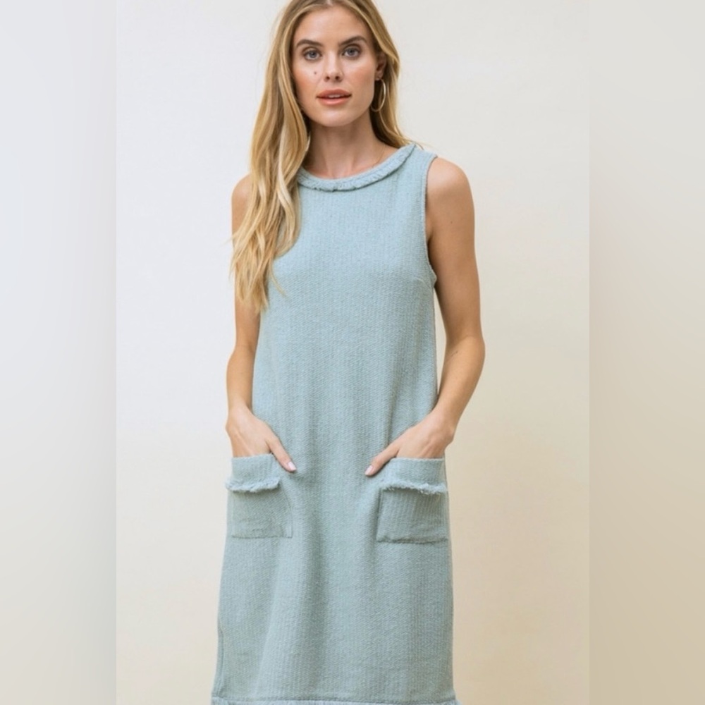 Mystree Fringe Boho Sage Green Sleeveless Dress